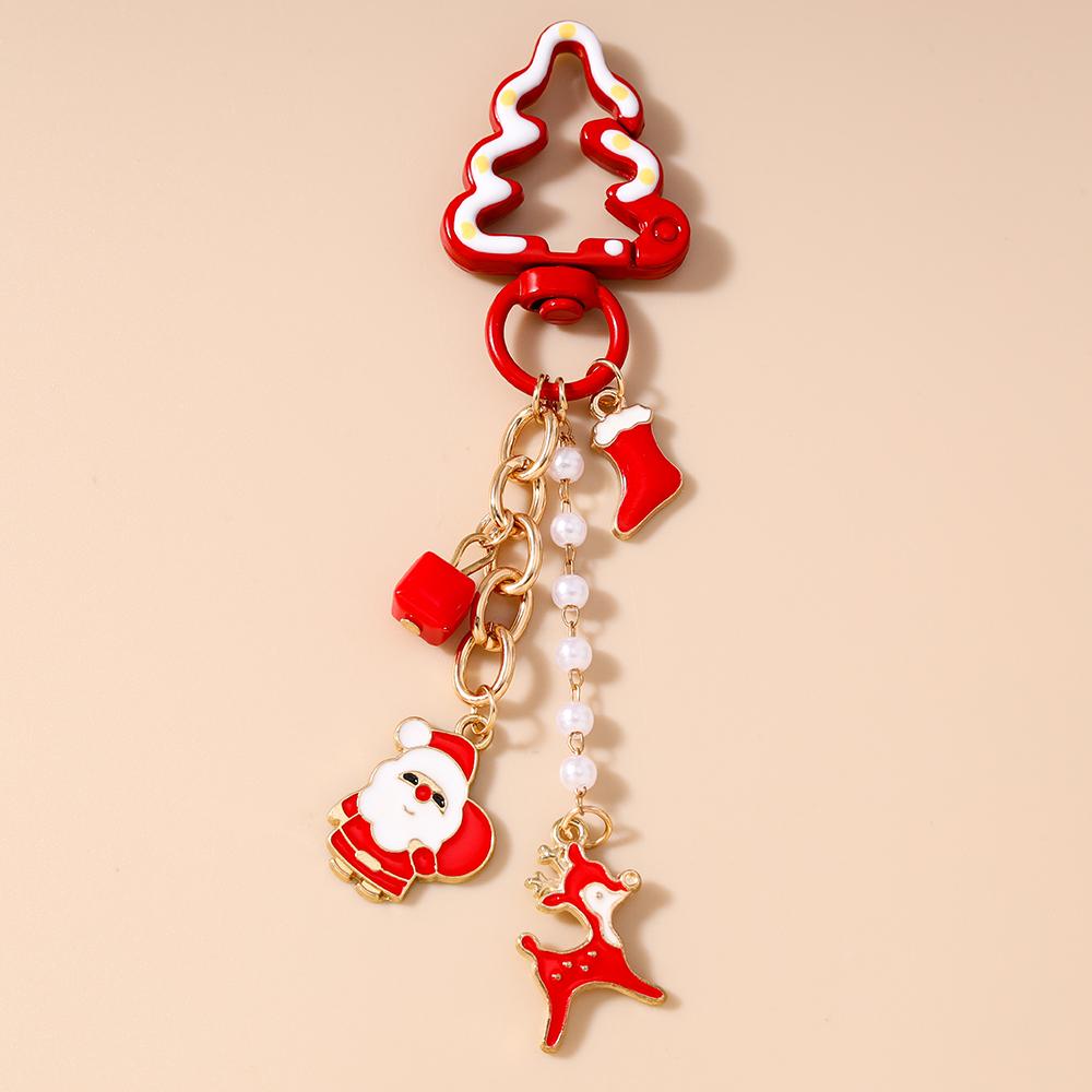 Fashion Christmas Tree Keychain Women Girls Santa Claus Snowman Key Ring Pendants for Handbag Decor DIY Key Chain New Year Gifts