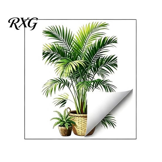 Защитные пленки для окон ванной комнаты с рисунком зеленых растений, Наклейки на стену с тропическими монстерой и арековой пальмой, Водонепроницаемые декоративные пленки для стеклянных дверей, Листовое искусство из ПВХ для