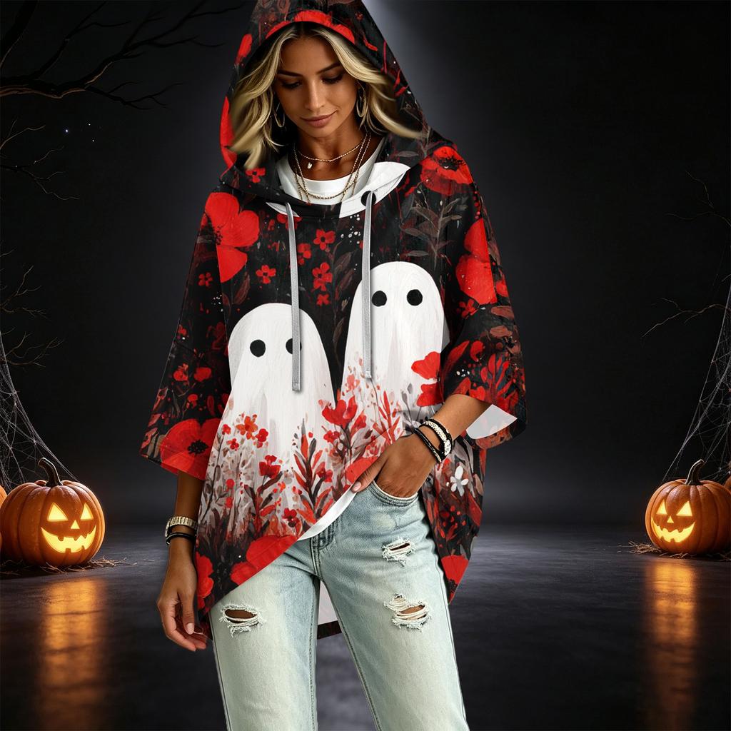 Женский худи с принтом на Хэллоуин и рукавами 3/4