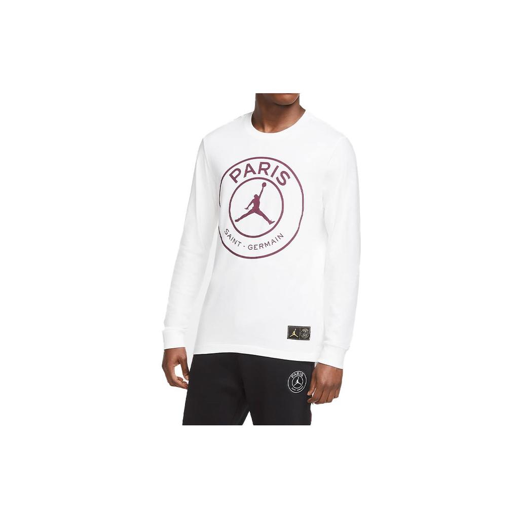 Jordan Paris Saint-Germain Imprinted Logo Long Sleeve T-Shirt Men Tops White CK9782-100