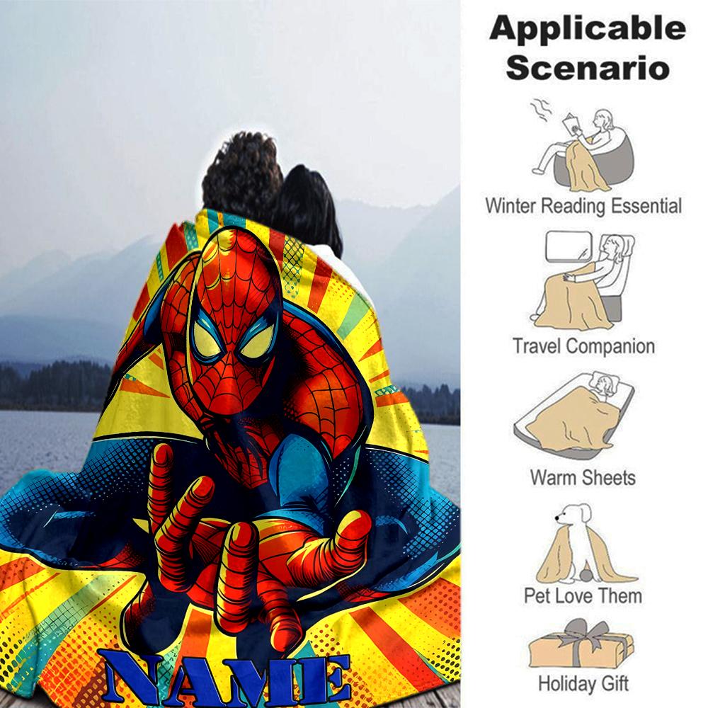 Customiz Name Personality Spider-Man Blanket Soft &Warm Sofa Office Bed Travel Lunch Break Blanket, Gift Suitable All Seasons