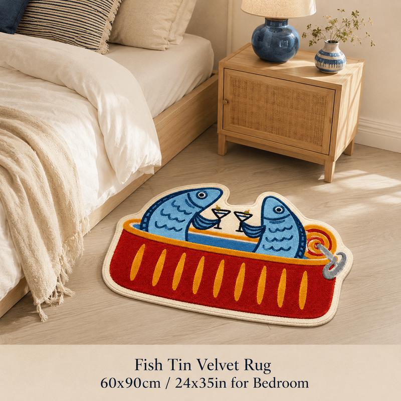 Canned Fish Sardine Whimsical Irregular Shaped Rug Soft Plush Non-Slip Washable Absorbent Game Room Dorm Decor Home Decor
