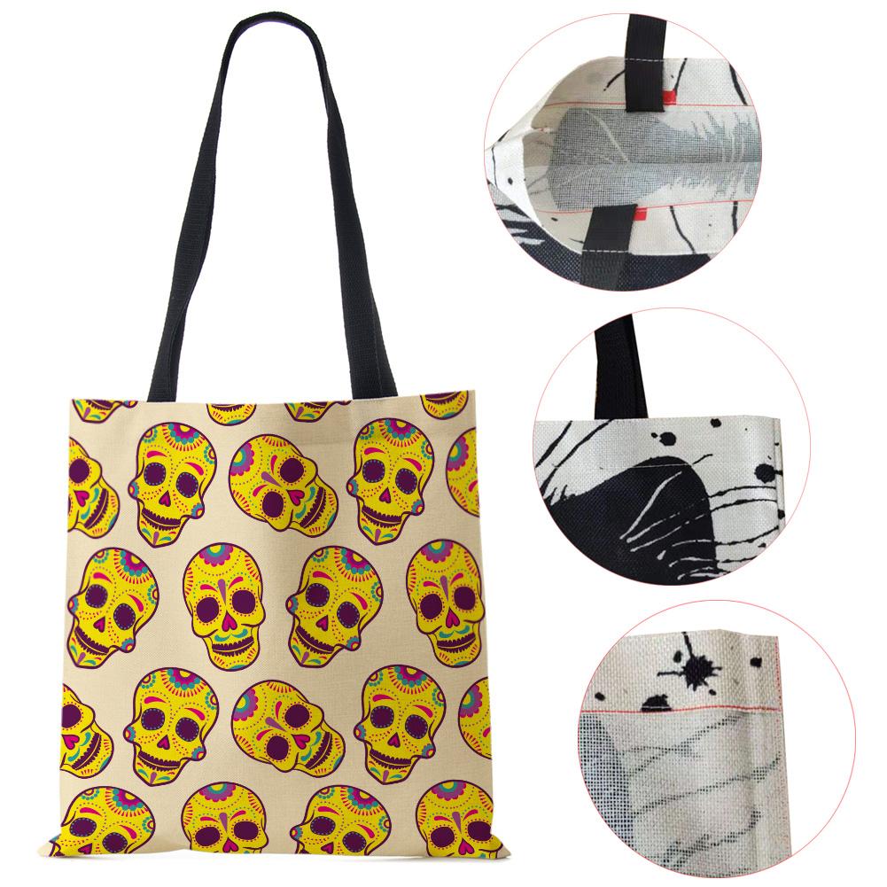 Абстрактное искусство Череп Хоррор Принт Холщовая Сумка Тоут Женская Складная Многоразовая Настраиваемая Сумка на Плечо Холст Сумки для Продуктов 2022 KTY
