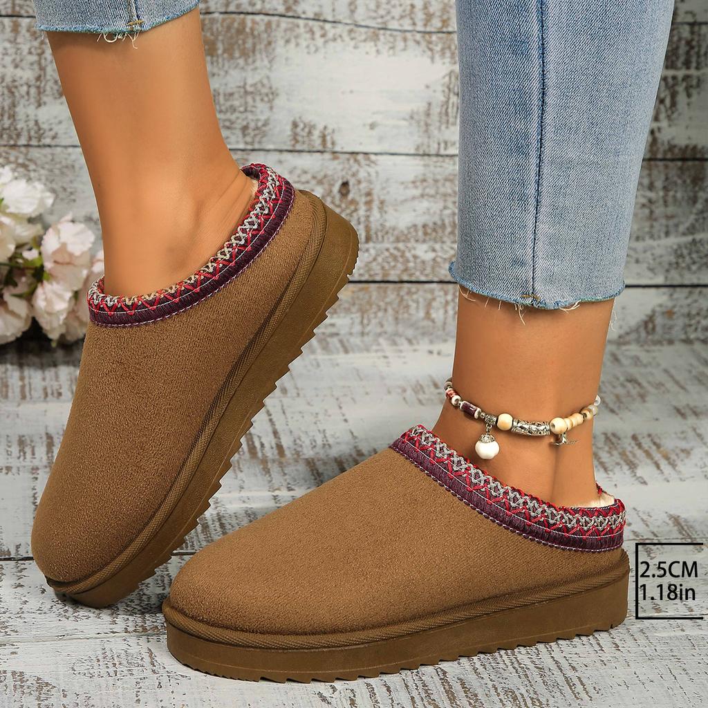 Snow Boots for Women Winter Cashmere Warm Thick Soles Without Heel-covered Hair Half Slipper Cotton Shoes for Women