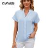 Summer Women's Shirt Solid Color V-neck Short-sleeved Shirt Loose Casual Chiffon Shirt