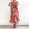 Ladies Summer Fashion High Waist Off Shoulder Dress