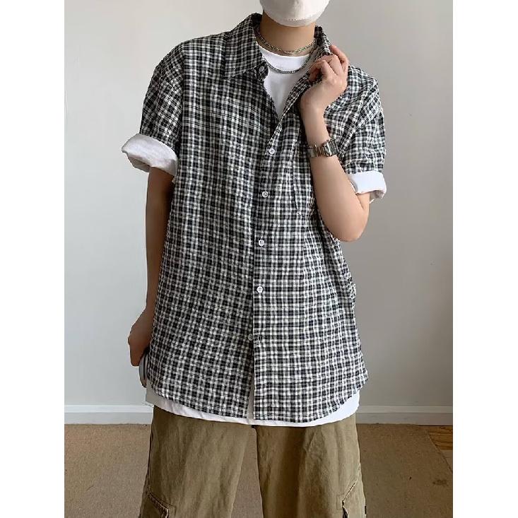 Летняя новая клетчатая рубашка мужская рубашка в стиле ретро с коротким рукавом в американском стиле японская рубашка куртка