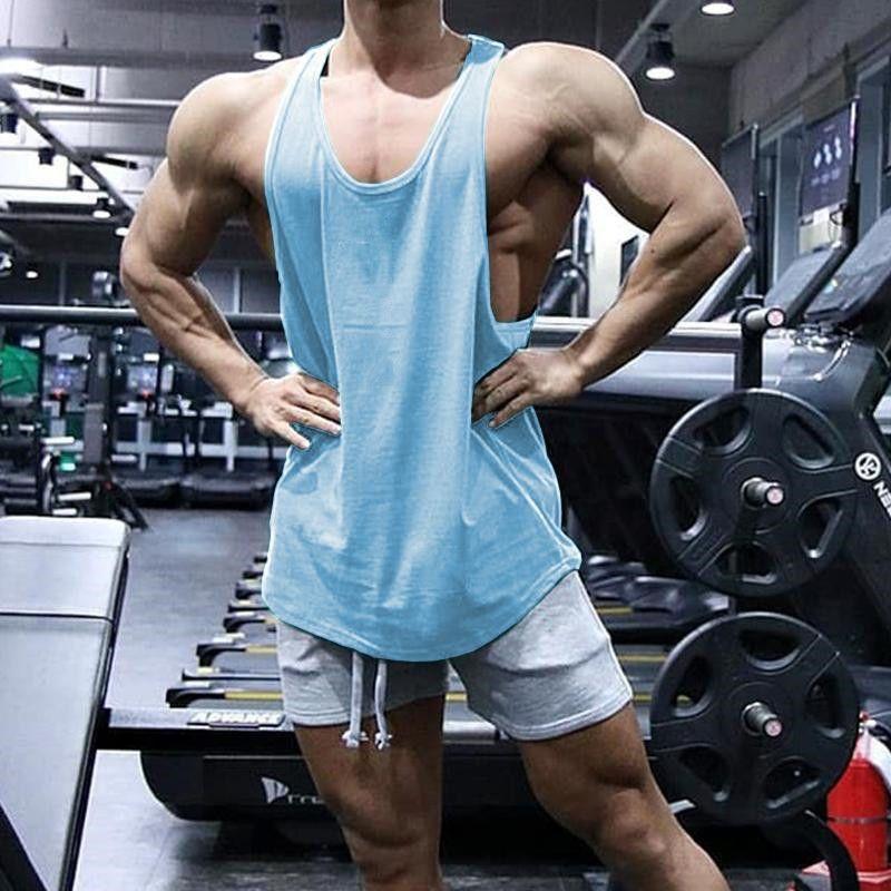 New Sports Vest Men'S Loose Summer Pure Cotton Fitness And Bodybuilding Quick Drying Sleeveless Shoulder White Base Shirt Sleeveless T-Shirt