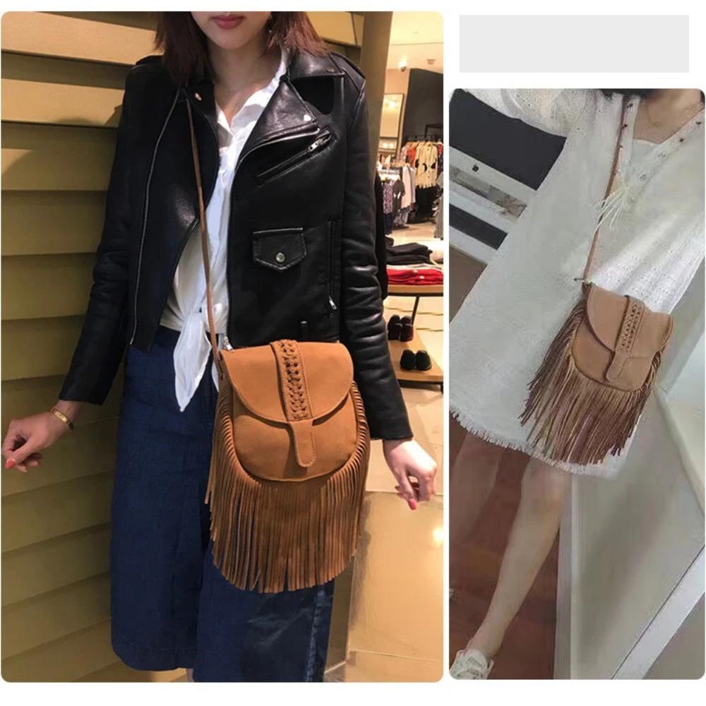 Сумка из искусственной замши в стиле хиппи, цыганская сумка в стиле бохо, женские сумки, винтажная богемная сумка с бахромой и кисточками, женские сумки через плечо