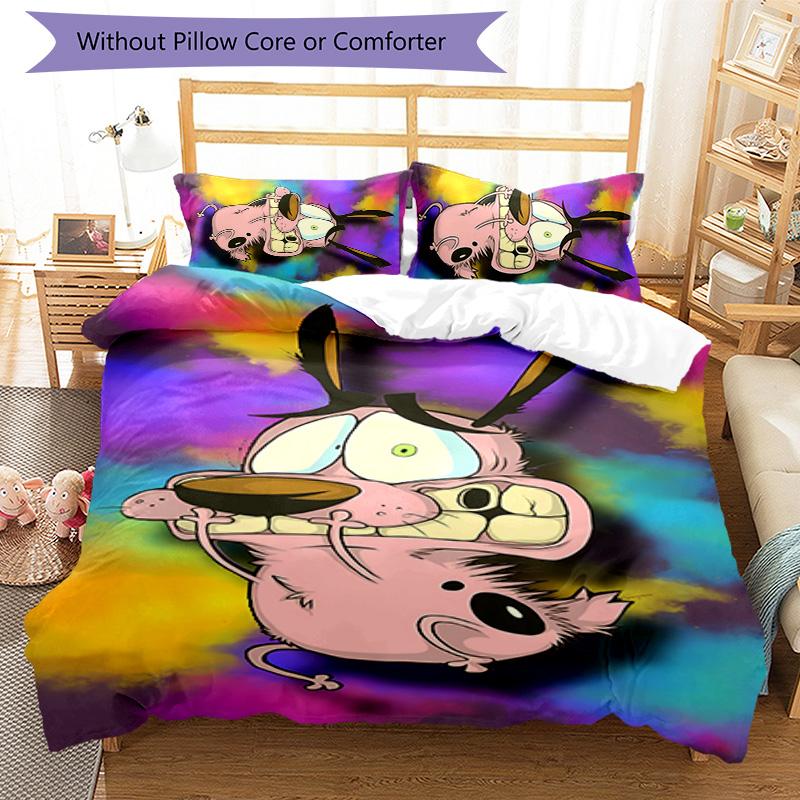 3pcs Courage the Cowardly Dog2 pattern bedding set duvet cover set includes duvet cover &pillowcases, perfect all season bedroom decoration & gift