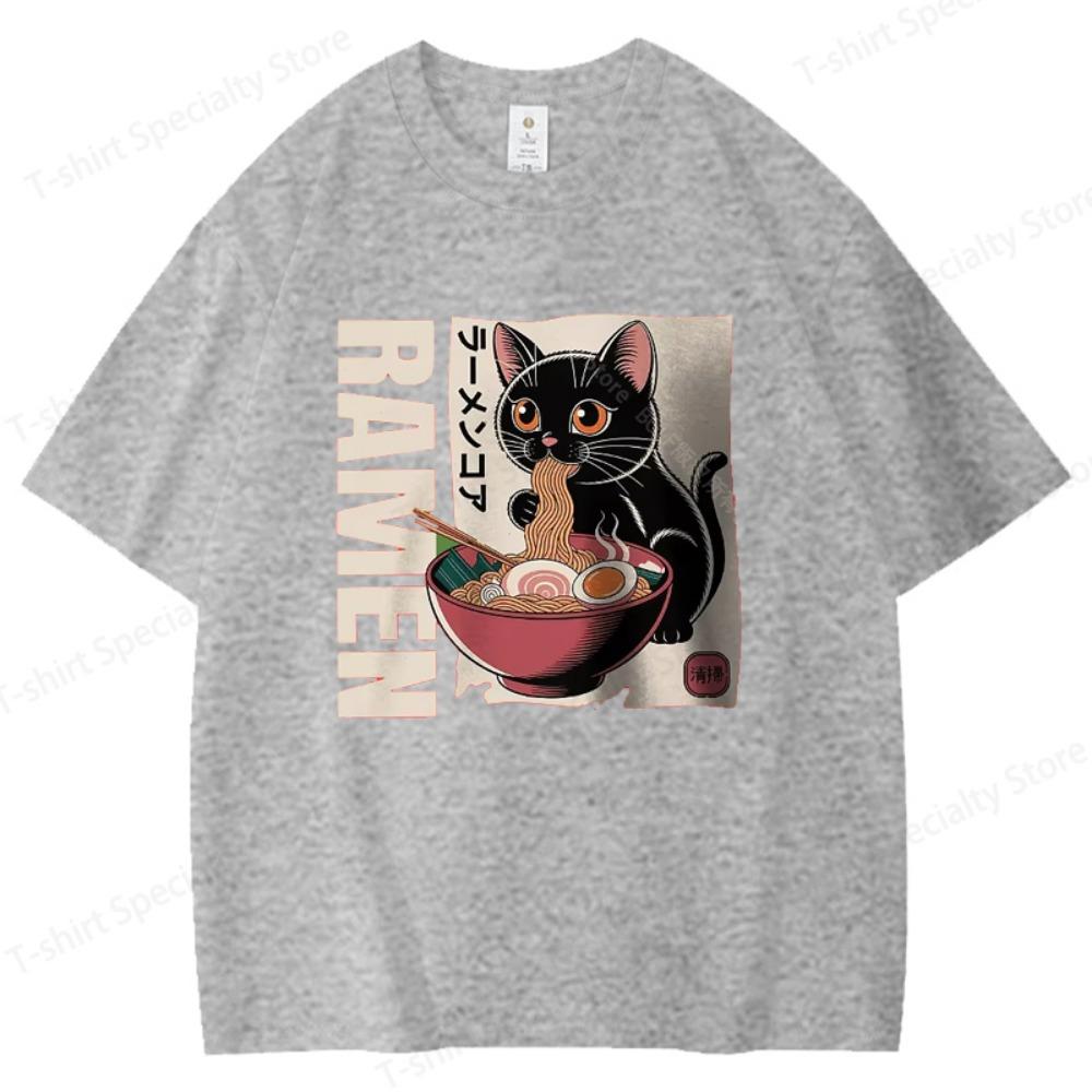 Men's Ramen Printed T-Shirt Oversized Japanese Graphic Tees for Women Summer Tops