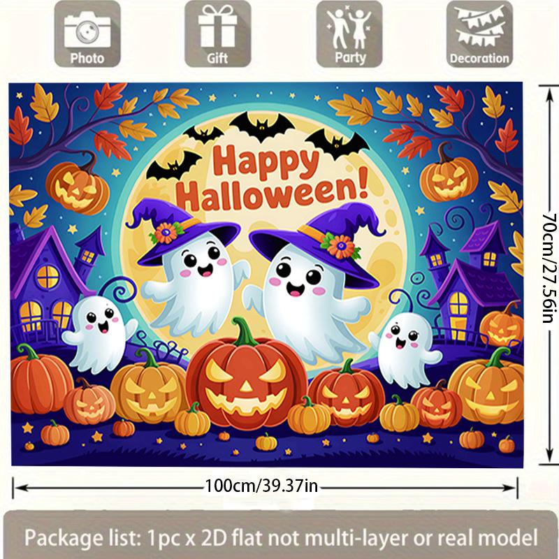2D planar background - 2D background banner cute Halloween ghosts and pumpkins in a terrifying scene