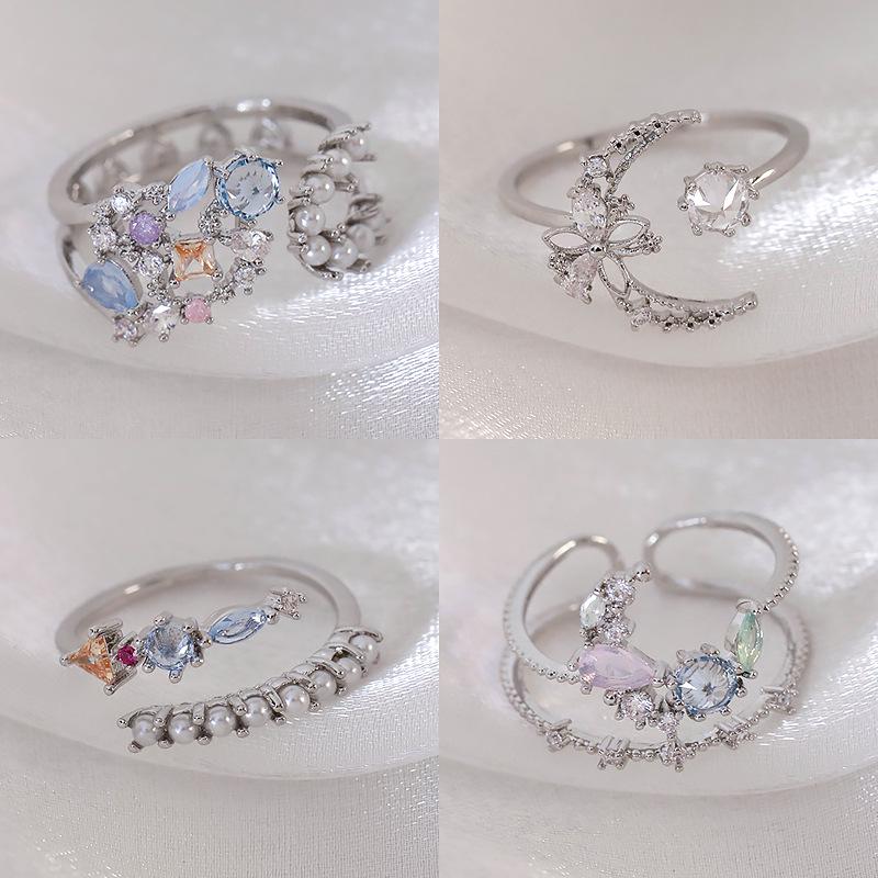 Элегантное регулируемое кольцо с жемчугом, цирконом и цветком