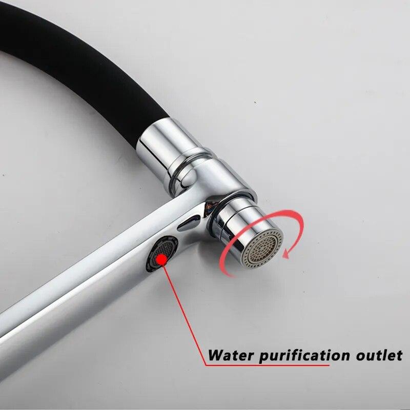 Фильтр для кухни, черный двойной носик, смеситель для питьевой воды, вращение на 360 градусов, функция очистки горячей и холодной воды, кран