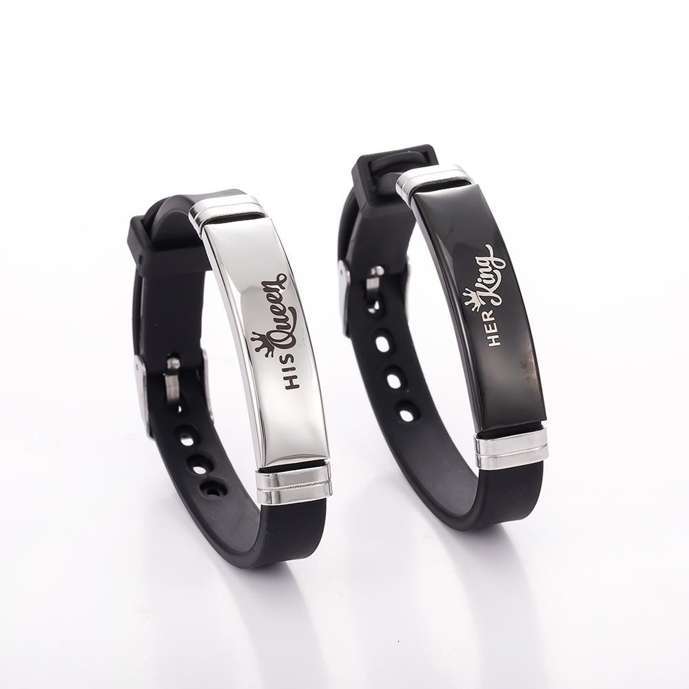1pair Bracelets Crown Pattern Personalized Couple Style Adjustable Silicone Bracelet
