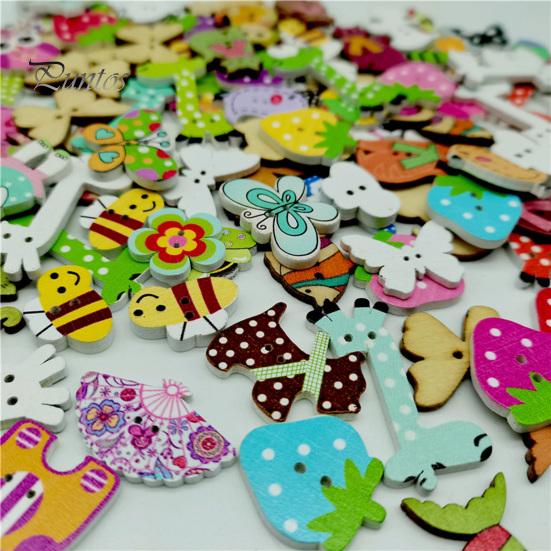 Puntos мультфильм экологически чистые деревянные 50 шт./сумка пуговицы с животным узором вязание пуговицы для одежды