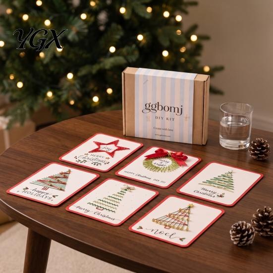 Creative Winter Craft Activities Merry Christmas DIY Card Kit, Embroidery Stitching Greeting Beginner Sewing Project Set with Tree Design