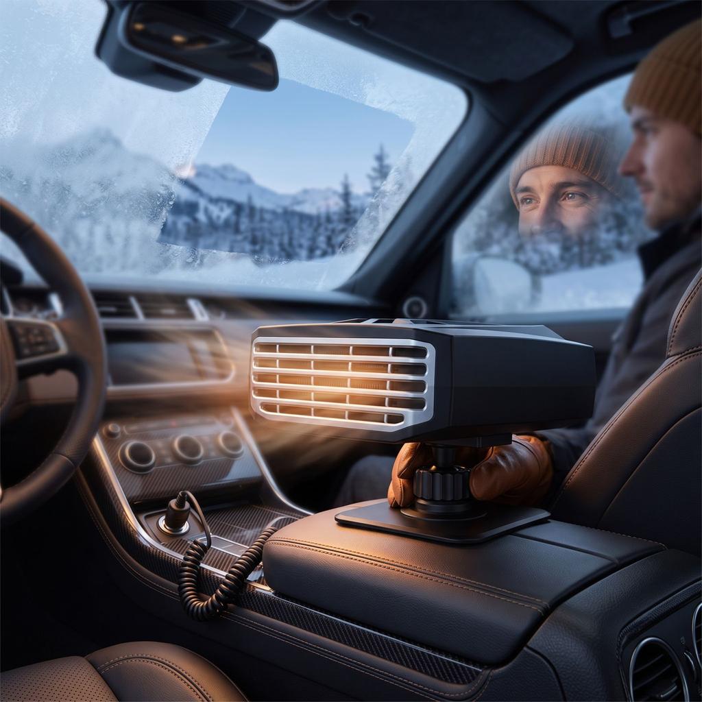 Car Heater with Base and Suction Cup, Portable Warm Blower for Vehicle Windshield and Interior