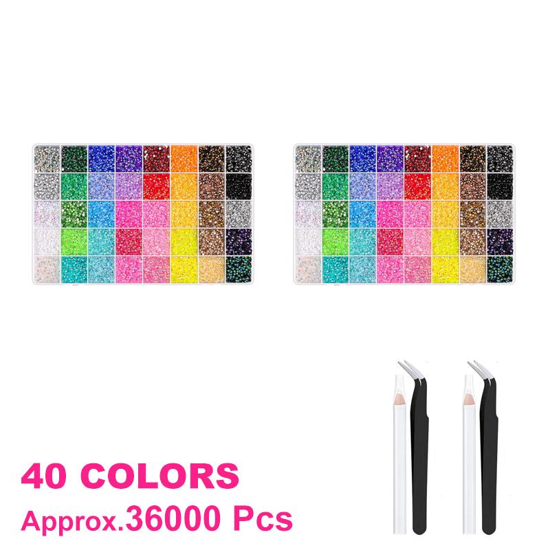 40Grids Round Resin Rhinestones Kit Color Glitter Gems DIY 3D Nail Art Decoration Accessories for Nail Design DIY Clothing
