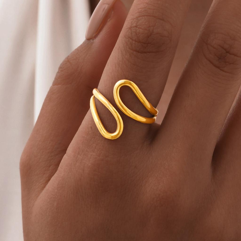 Vnox Stainless Steel Rings For Women Girls,Irregular Line Sense Smooth Open Rings,Simple Atmospheric Finger Jewelry Daily