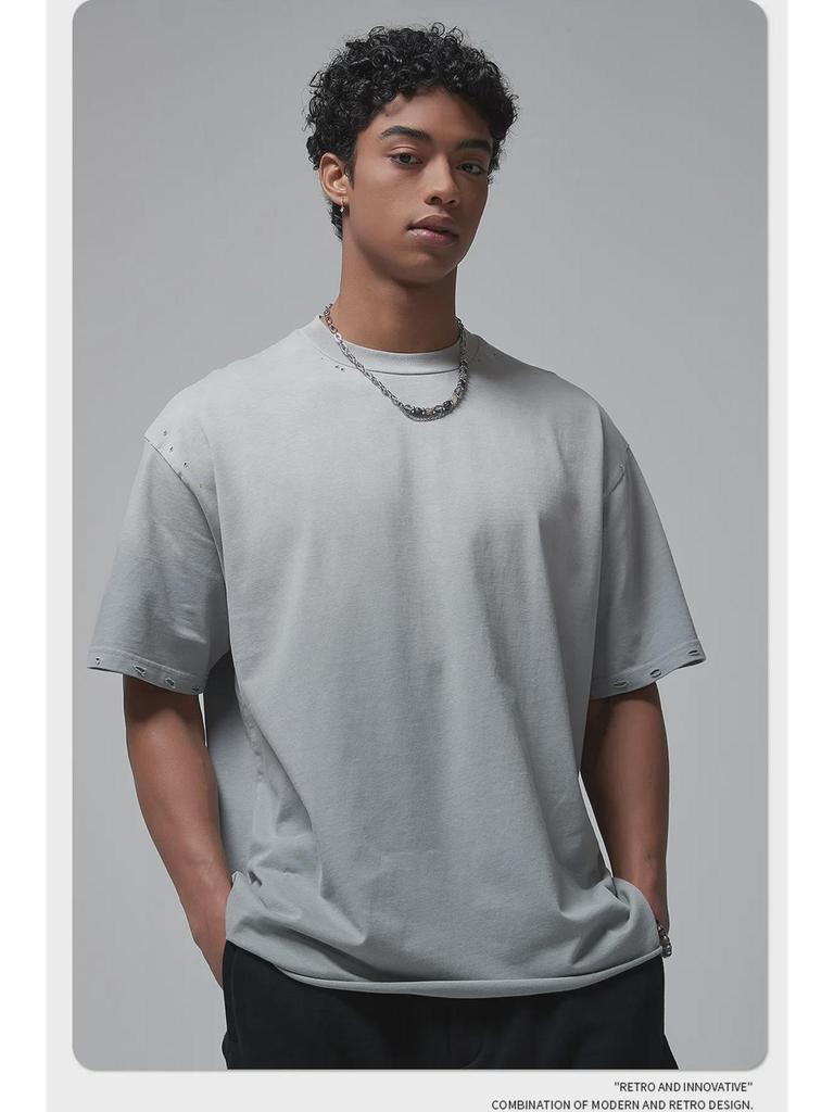 ARTIE Men's Niche Trend Spray-Dye Distressed Short Sleeve T-shirt - 2024 Spring/Summer Collection