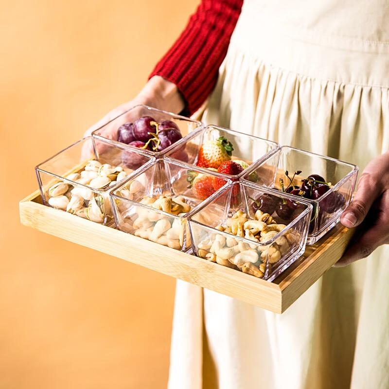 Youlaifu Dried Fruit Tray, Compartmented Fruit Plate, Home Living Room Snack Tray, Storage Box, Snack And Candy Tray, Glass Six-Compartment Plate