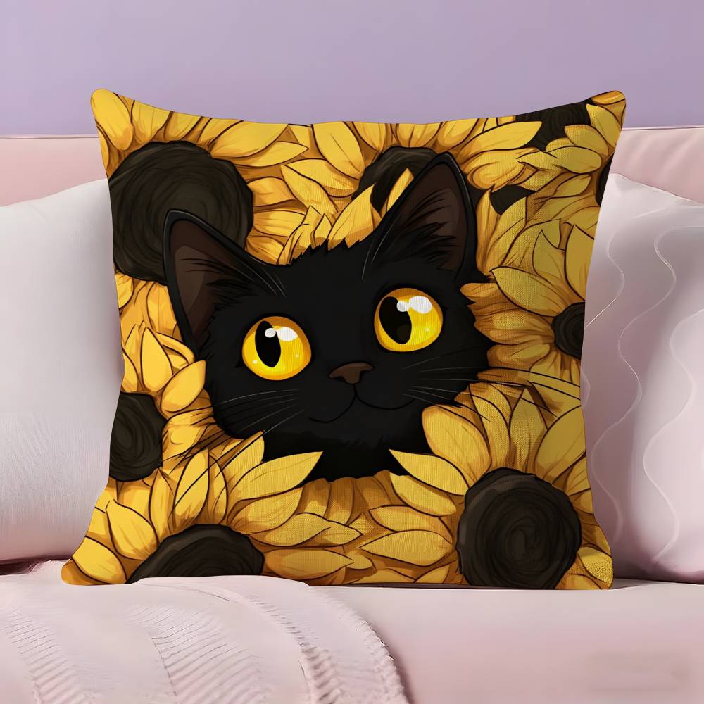 Cat in the flowers aesthetic Pillow Case Ultra Soft Skin Friendly Fabric Cloud Like Comfort & Concealed Zipper