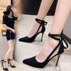 Fashion Design Cross-strap Summer Sexy Temperament Single Shoes French Evening Dress Black High-heeled Sandals