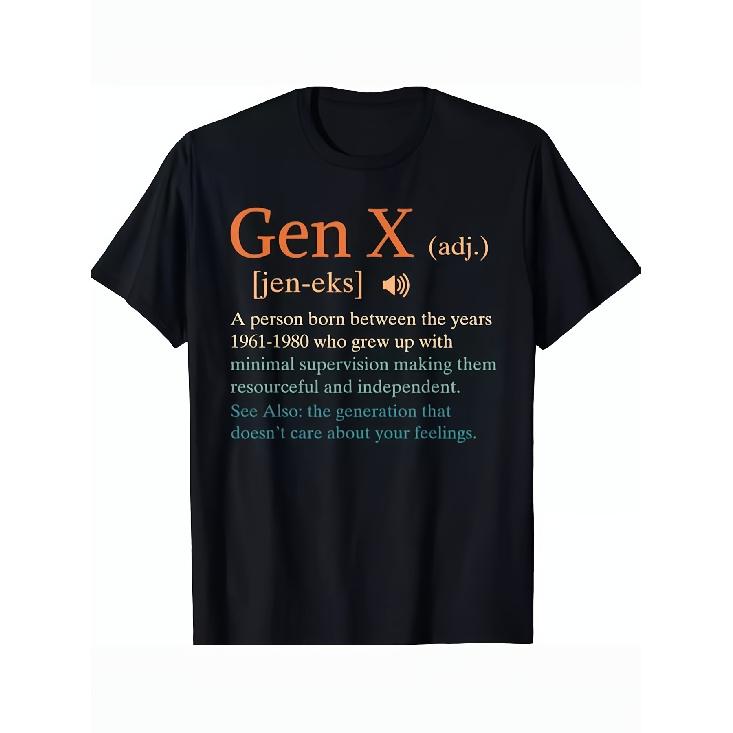 Men'S Gen X Humor 1960-1980 Birthday Edition T-Shirt - Funny Sarcastic Definition & Gen X Funny Saying, Black with Orange Print, Casual Round Neck