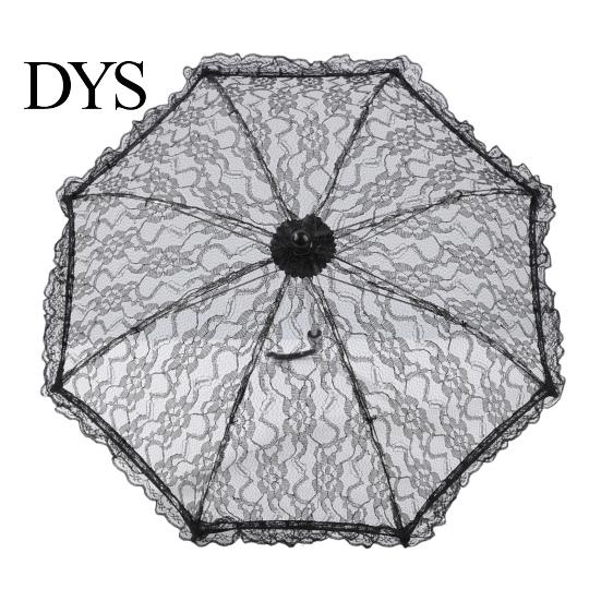 Fashionable Daily Travel Parasol Vintage Gothic Lace Umbrella, Black Bridal for Halloween Elegant Hollow Embroidery Umbrella Witch Cosplay,