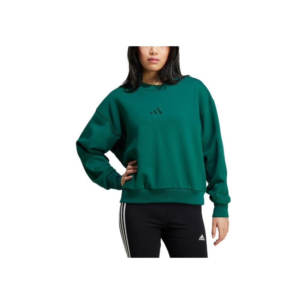 adidas Однотонный свитер с круглым вырезом и небольшим логотипом, удобная толстовка с длинными рукавами, женская толстовка цвета лесной зелени IY6755
