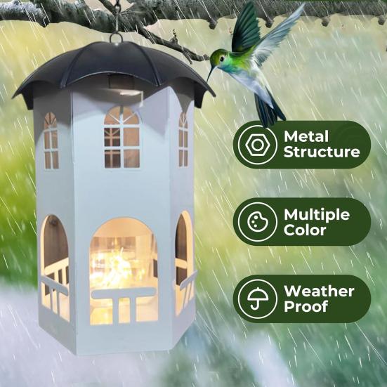 Metal Bird Feeder with Lights Squirrel Resistant Hummingbird Feeder Waterproof Hanging Feeding Station for Home Patio Garden Birds