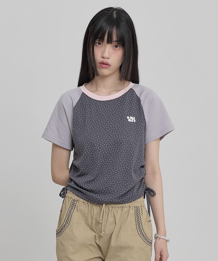 WAIKEI Star Dot Shirred Short Sleeve T-Shirt Gray