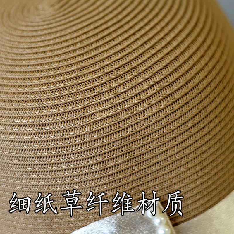 Thousand gold elegant pearl bow French basin hat retro travel sunshade spring and summer fashion fisherman straw hat