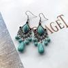 Temperament Retro Turquoise Earrings, Ancient Silver Water Drop Fringed Earrings, Women's Versatile Long Ear Jewelry