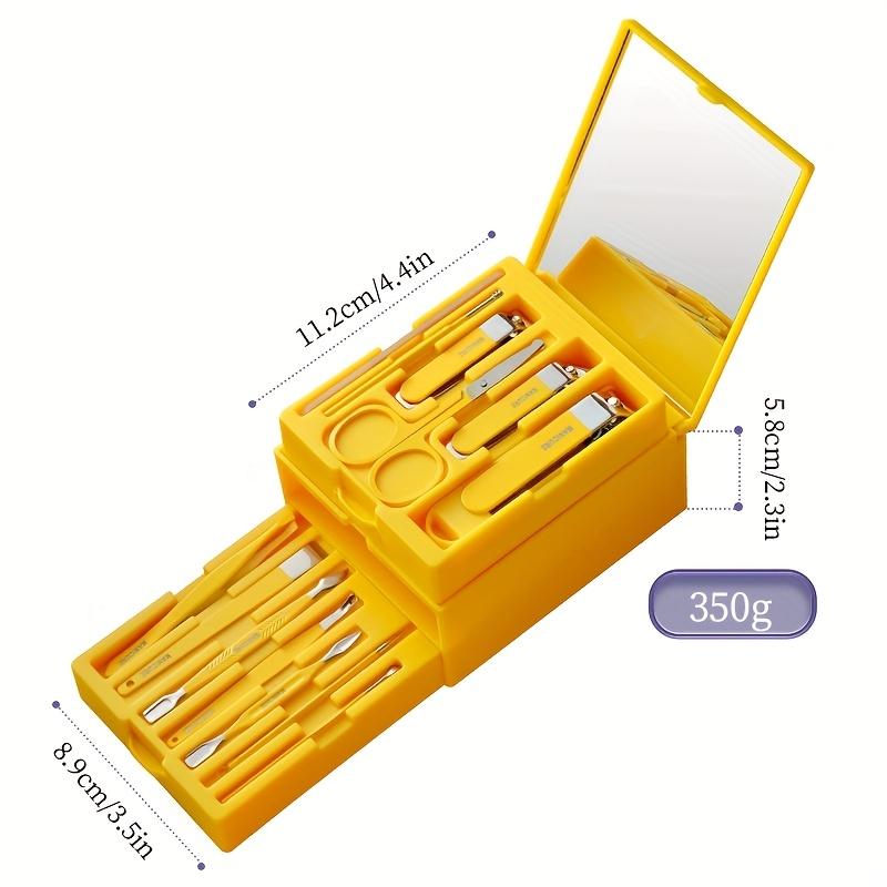 New Multifunctional Makeup Drawer Mirror Design 13pcs Classic Stainless Steel Nail Care Set with Concave Blade, Unscented Fingernail Clippers and File