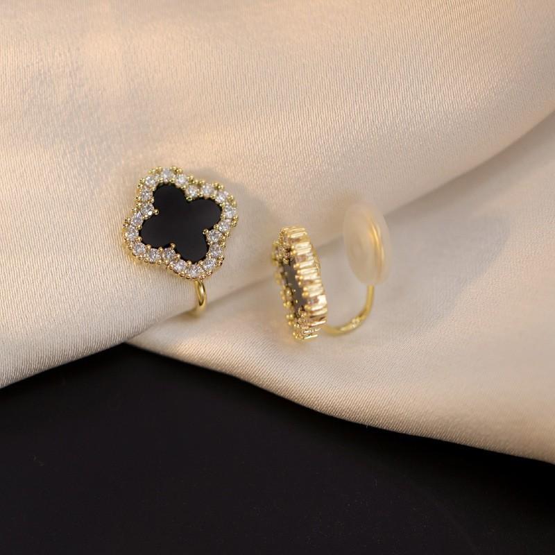 Fine Inlaid Clover Earrings Light Luxury Style Ear Jewelry Women Men Pierced Non-Pierced