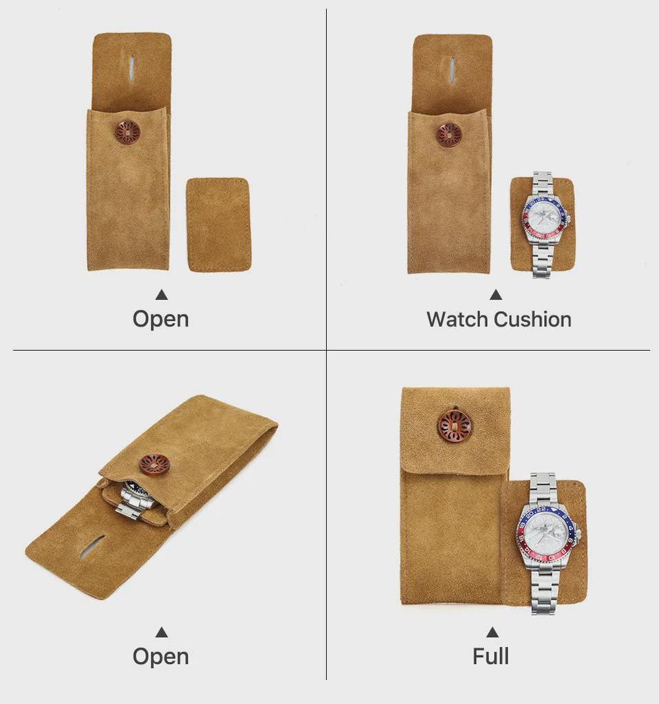 Suede Cowhide Leather Mechanical Watch & Portable Storage Bag