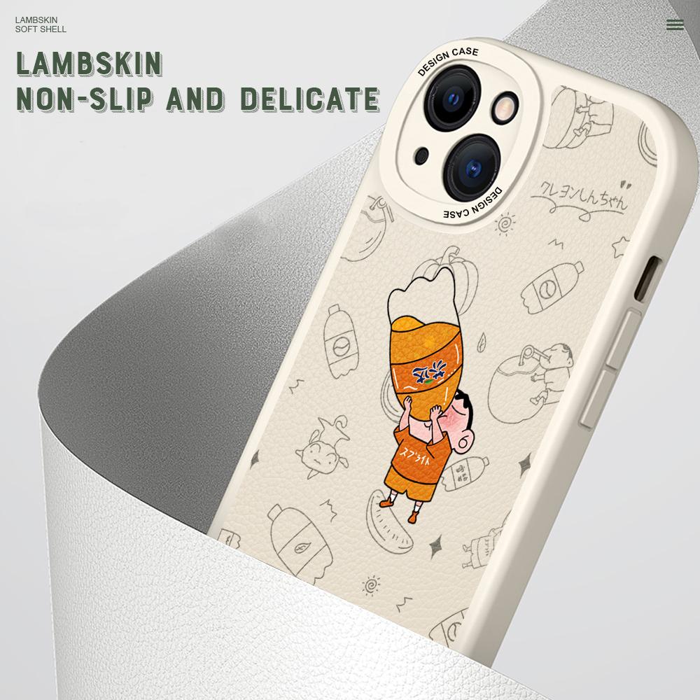 Slim Creative Cartoon Crayon Shin-chan Leather Back Casing PU Leather Cover Phone Case for OPPO Reno Realme OnePlus