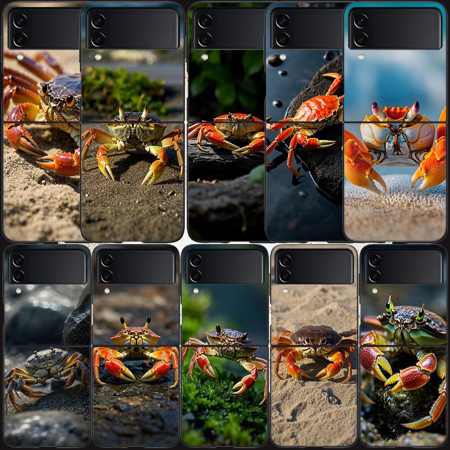 Unique Animal Crab Phone Case For Samsung Z Flip 7 6 5G Galaxy Z Flip 5 4 3 Black Hard Cell Cover Luxury PC Shell Coque