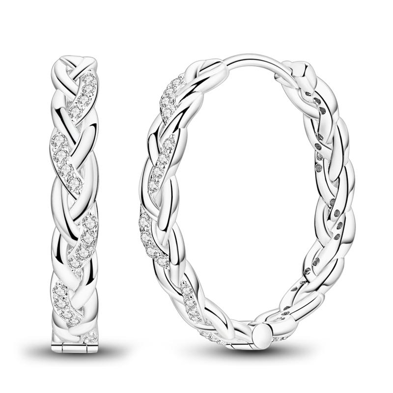 Hoop Earrings Original 925 Silver Sparkling Wrapped Woven Earrings for Woman High Quality Fashion Jewelry Accessories