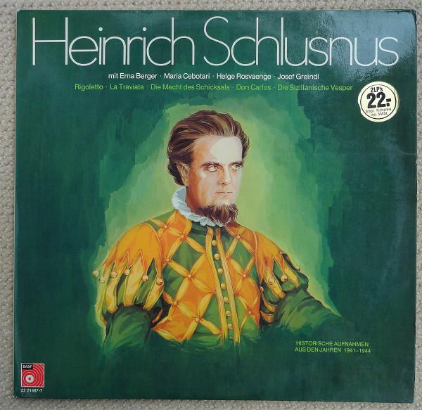 LP Record HEINRICH SCHLUSNUS Heinrich Schlusnus Historische Auf 22214877 BASF Germany Classical Used