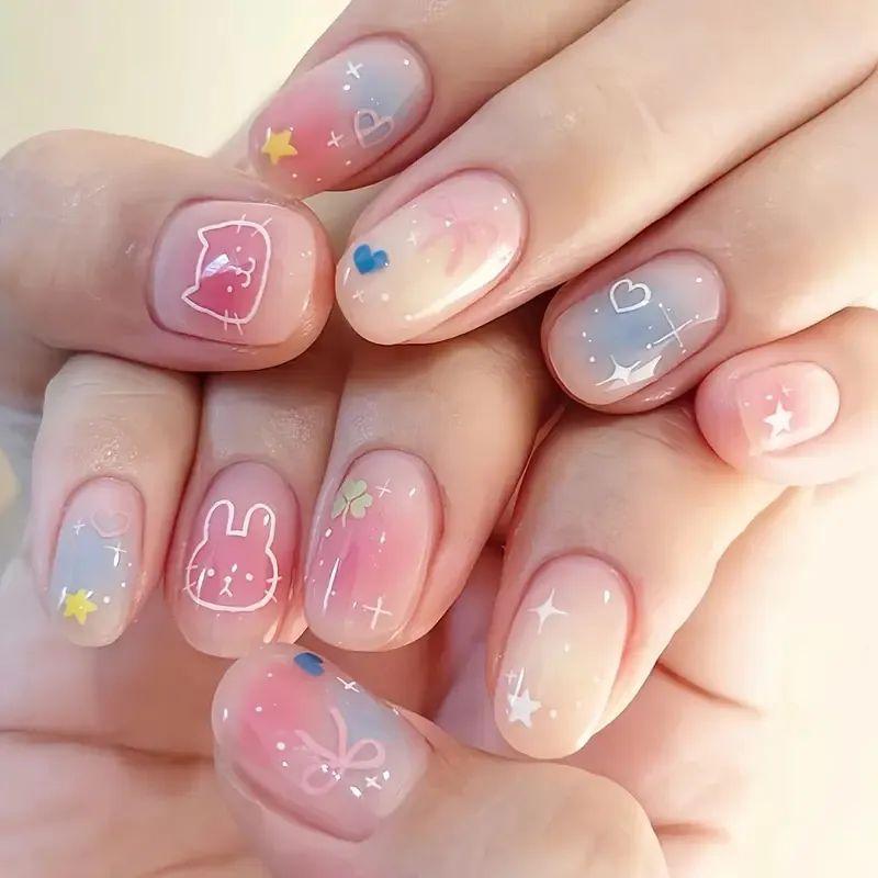 Nail Art 24 Pieces Easter Collection Cute Sweet French Bunny Short Wear Nail Art Pieces