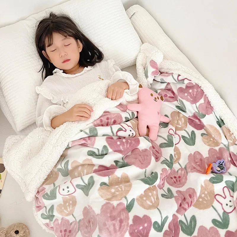 Молочное бархатное одеяло детское одеяло утолщенное бархатное одеяло ягненка утолщенное двухстороннее бархатное обеденное одеяло