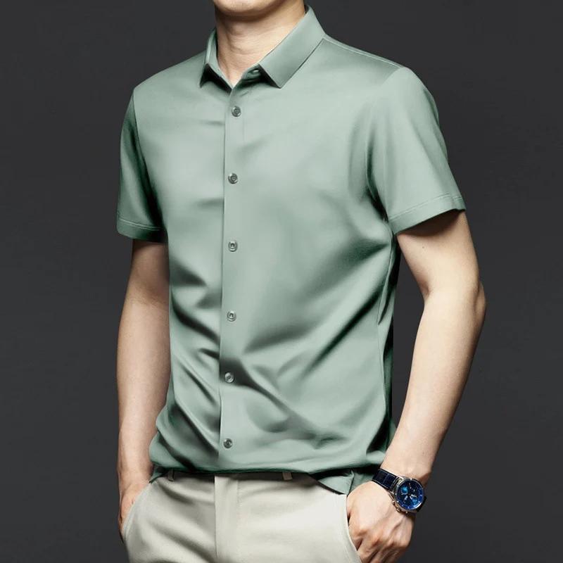 2026 Новая Весна Лето Мужская Рубашка Не требует глажки Антискладки Business Casual Однотонная Эластичная Гладкая Короткий Рукав Рабочая Рубашка