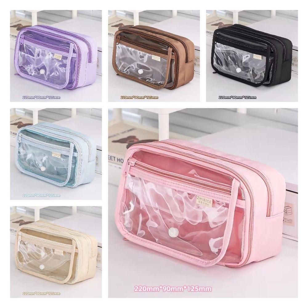 Multi-layer Transparent Pen Bag Large Capacity Stationery Box Transparent Pencil case Students