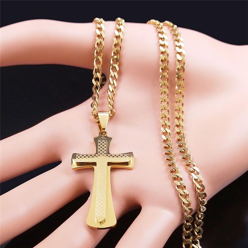 Fashion Stainless Steel Cross Choker Chain Necklace for Women Men Gold Color Necklace Pendant Jewelry collar cruz N3447S05