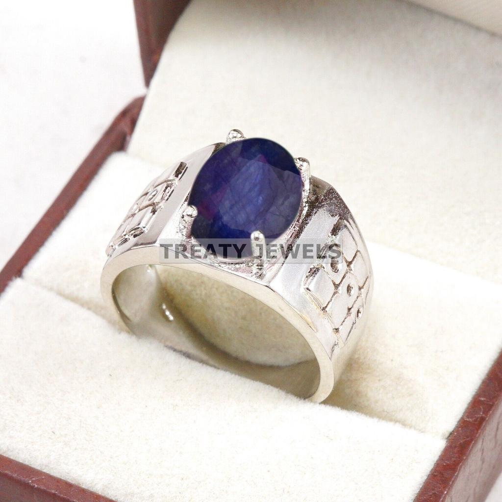 Blue Sapphire Oval Cut Gemstone With 925 Sterling Silver Ring For Men's #B621 JL375686516341