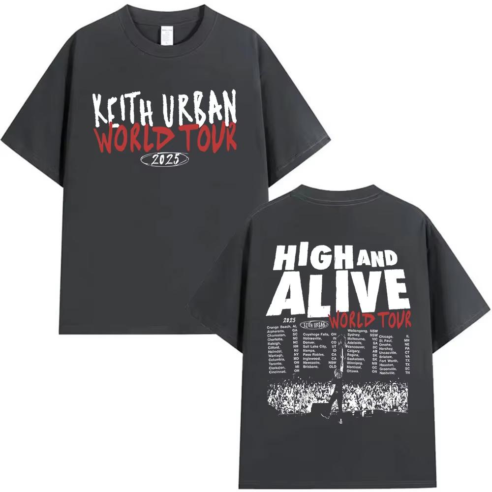 Кит Урбан High and Alive Мировой Тур 2025 Футболка Мужская Одежда Хип-Хоп Футболка с коротким рукавом Винтажные Оверсайз Хлопковые Футболки