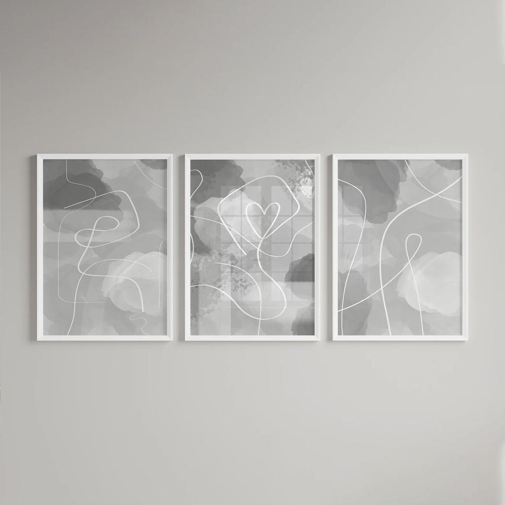 3pcs Modern Abstract Wall Art Set - Grey and White Minimalist Posters, Unframed Canvas Prints for Bedroom, Living Room